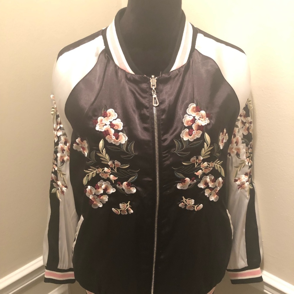 Floral embroidered satin jacket